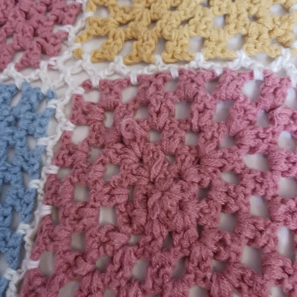 Granny Square Loose Crochet Colorful Blanket 64x50 - Picture 4 of 5